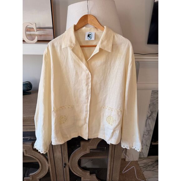 Sleeper Sophia Linen Embroidered Blouse in Cream Size Large - Picture 3 of 10